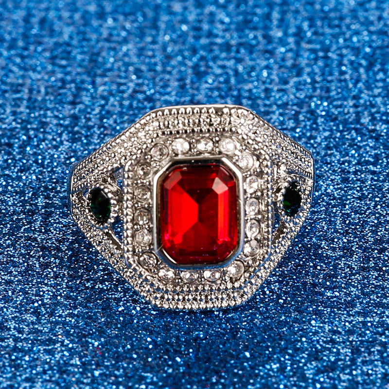 European And American Alloy Inlaid Satellite Stone White Diamond Silver Plated Ring