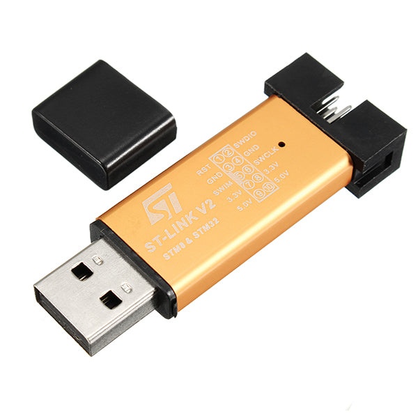 Geekcreit 3.3V 5V XTW ST-LINK V2 STM8 / STM32 Simulator Programmer Downloader Debugger 500MA Fuse Short Circuit Protection Aluminum Alloy U Disk Shell With 20cm Dupont Wire