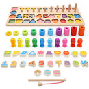 Wooden Toys Rings Montessori Math Toys Counting Fishing Board Child Kids Preschool Educational Learning Gifts
