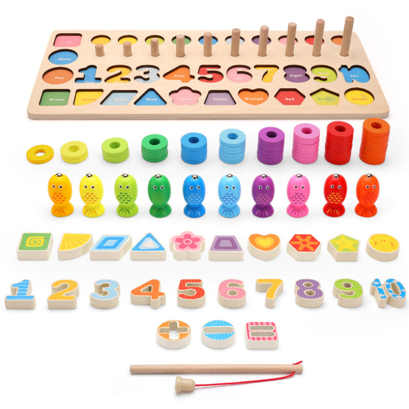 Wooden Toys Rings Montessori Math Toys Counting Fishing Board Child Kids Preschool Educational Learning Gifts
