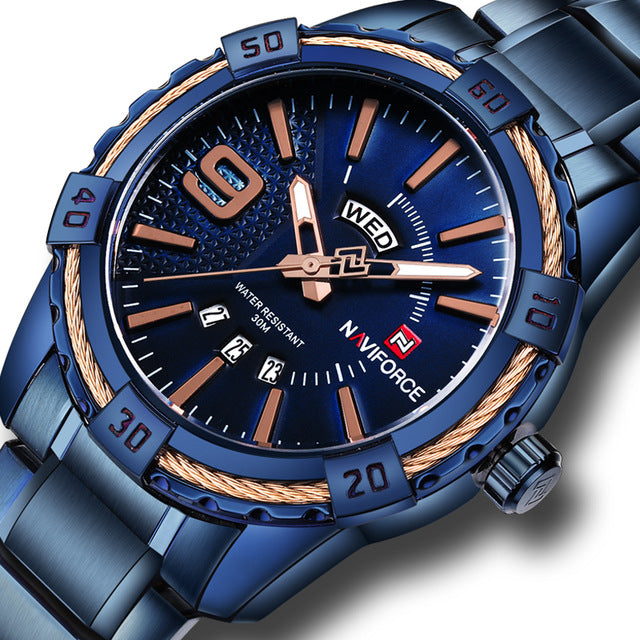 NAVIFORCE 9117 Waterproof Men Wrist Watch Calendar Full Steel Quartz Watches