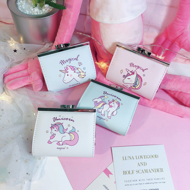 Cartoon Unicorn PU Change Card Pack Female Cute Buckle Wallet Card Bag