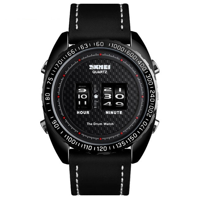 SKMEI 1516 Business Style Creative Dial Minute Hour Adjust Leather Strap Waterproof Quartz Watch Men Watch