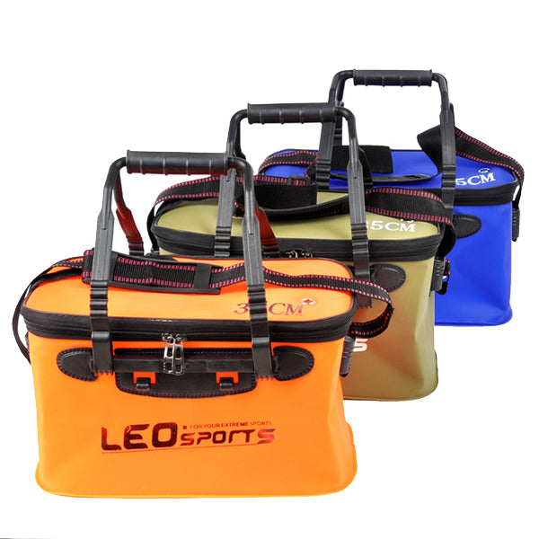 LEO 30cm 34cm EVA Folding Water Bucket Outdoor Carp Fishing Tool Foldable Water Tank With Belt