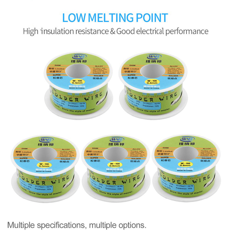WNB 90g 63/37 Rosin Core Tin Lead 183 Melt Silver Solder Wire Welding Flux 2.0% Iron Cable Reel 0.3mm 0.4mm 0.5mm 0.6mm 0.8mm