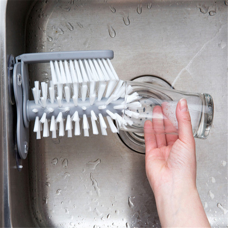 Creative Washing Dish Brush Suction Cup Stand Glassware Milk Bottle Cleaning Brush Cleaner Tool