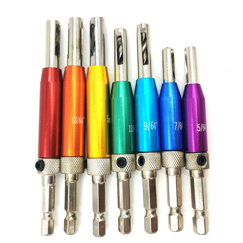 7+1Pcs Door Self-centering Hinge Drill Bit Set Hinge Tapper Screw with Wrench