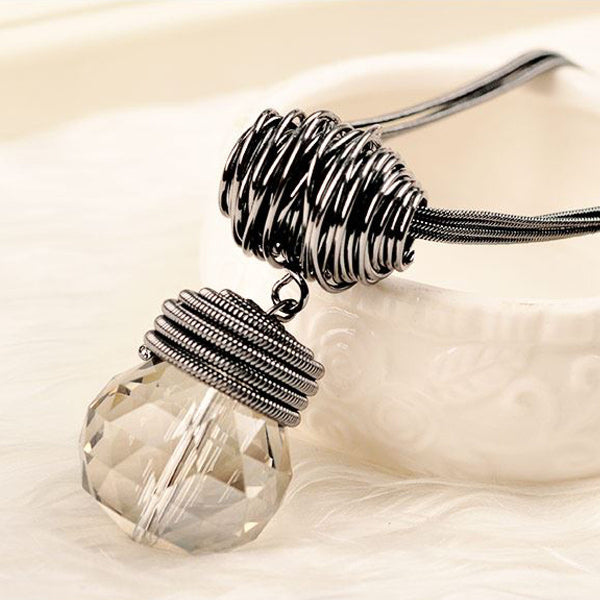 Water Drop Round Crystal Metal Long Chain Sweater Chain Statement Necklace