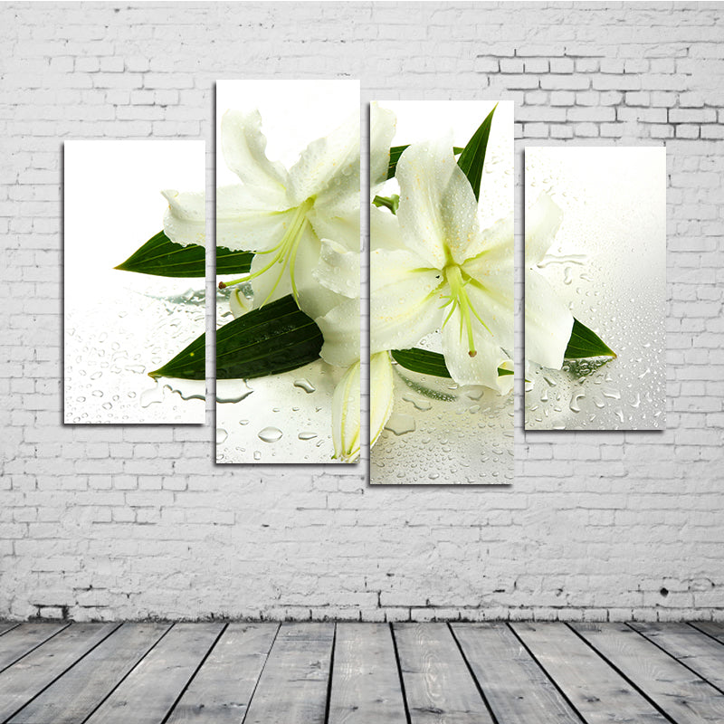 Miico Hand Painted Four Combination Decorative Paintings Botanic Lily Flower Wall Art For Home Decoration