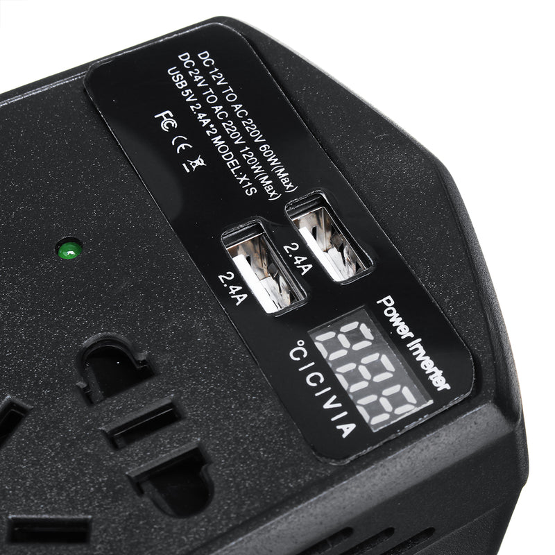 200W 12V/24V To 220V Auto Power Inverter 2 USB 2 Universal Socket Modified Sine Wave Converter