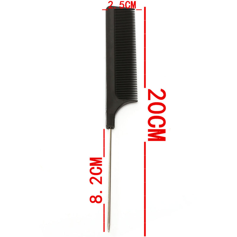 20cm 8'' Fine-tooth Metal Pin Hairdressing Hair Style Rat Tail Comb Black