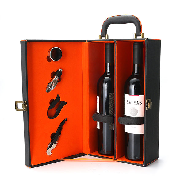 KCASA KC-WG02 Large Weeding Leathern Wine Bottle Gift Box Set With Corkscrew Pourer Collar Cutter