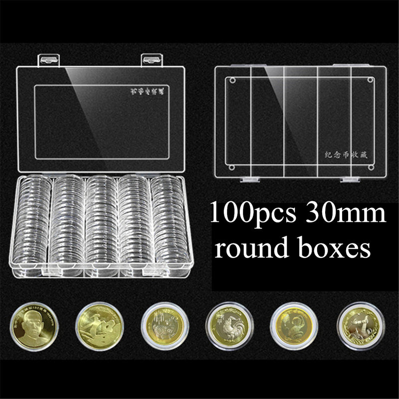 Coins Holder Storage Box Hold 100Pcs 30mm Round Coins Boxes Plastic Protector