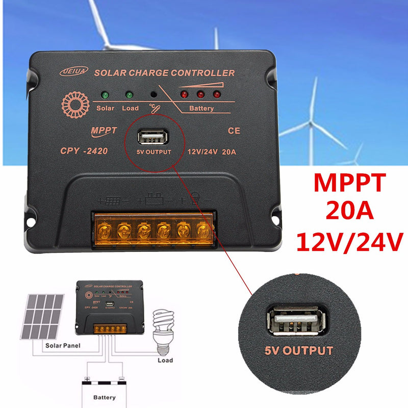 CPY-2420 12V/24V 20A USB MPPT Solar Panel Battery Charge Controller