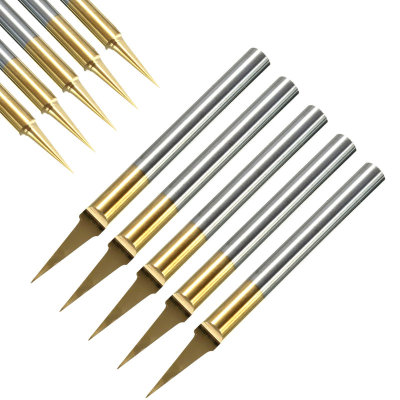 5pcs 0.1mm 15 Degree Titanium Coated Carbide Flat Bottom PCB Engraving Bit CNC Router Tool