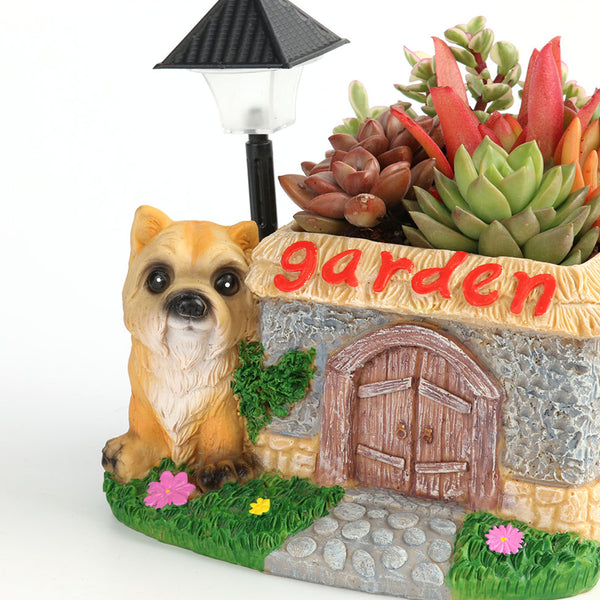 LED Garden Flower Pot Creative Resin Fleshy Flower Pot Crafts Desktop Decorations Puppy Flower Pot Ornaments