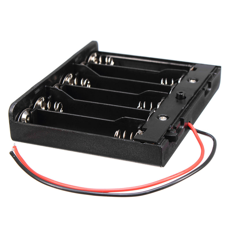 9V 6X AA Battery Holder Case Box Storage Slot w/ Wire Lead Cover Switch ON/OFF