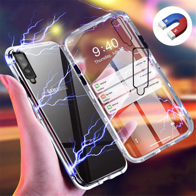 Bakeey Magnetic Adsorption Flip Metal Frame Tempered Glass Back Cover Protective Case for Samsung Galaxy A7 2018