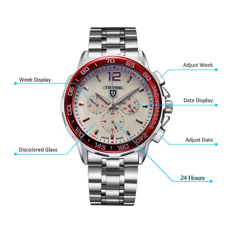TEVISE 356 Military Style Full Steel Male Wristwatch Semi-Automatic Mechanical Watch