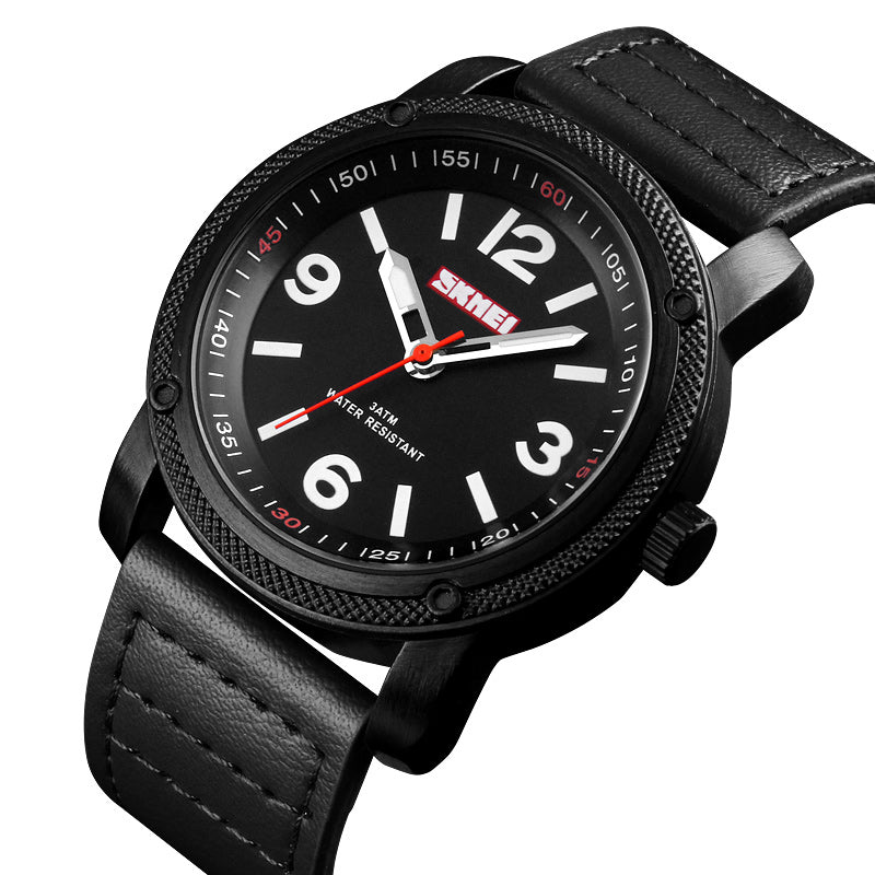 SKMEI 1417 Leather Simple Big Number Business Fashion Men Quartz Watch