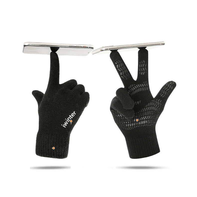 Bakeey Winter Fashion Couple Non-slip Three Fingers Touch Screen Knitted Gloves Thicken Warm Fleece Gloves Mittens Outdoors Motorcycle Riding Touch-screen Glove