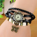 Women Casual Vintage Multilayer Butterfly Faux Leather Bracelet Quartz Watch