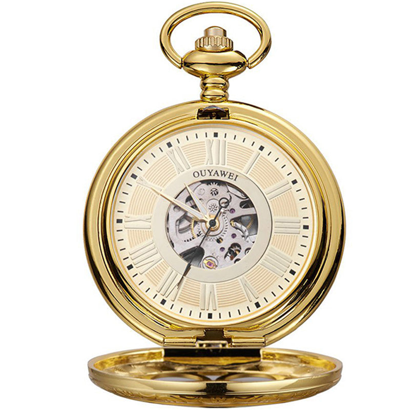 OUYAWEI P08 Classic Mechanical Pocket Watches Roman Numeraals Dial Men Retro Pendant Pocket Watch