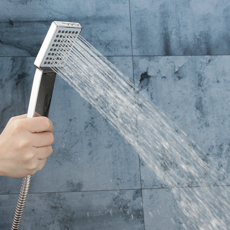 Square Hand Shower Head Hand-held Spray Mixer Set Head & Hose & Bracket Kits Bathroom