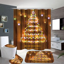 Wooden Strip Christmas Tree Bathroom Shower Curtain Non-slip Mats Toilet Cover