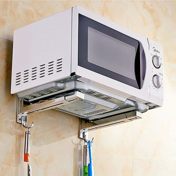 Kitchen Stainless Steel Wall-Mounted Rack Microwave Bracket Oven Bracket With Hook Kitchen Storage Rack