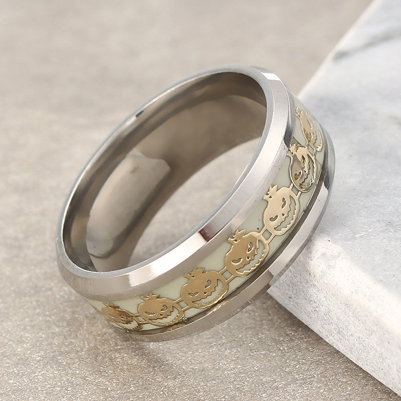 Unisex Halloween Luminous Ring Titanium Steel Ring Funny Pumpkin Ring