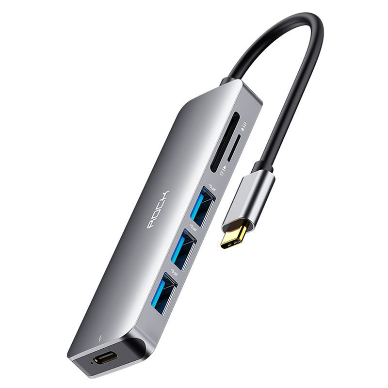 ROCK 6 IN 1 USB-C To 3*USB3.0 TF SD Card Slot PD Fast Charging Adapter HUB For MacBook MateBook ThinkPad New S2 Xiaomi HUAWEI