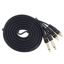 Dual RCA to Dual TS 6.35mm Audio Cable Audio Signal Cable for Mixer Amplifier Speaker Black