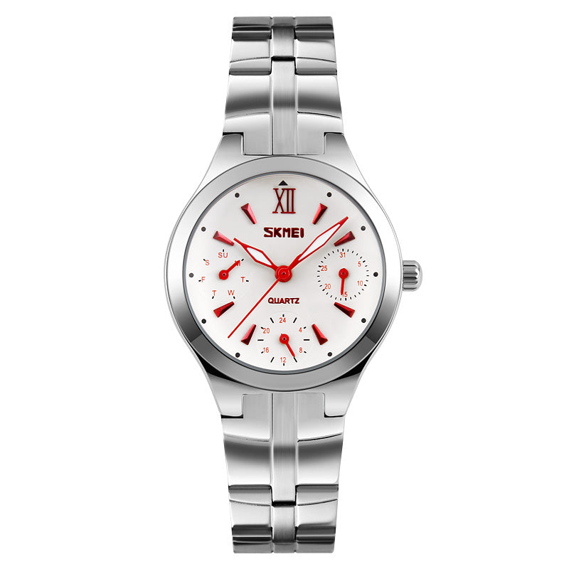 SKMEI 9132 30M Water Resistant Calendar Ladies Wrist Watch Stainless Steel Band Quartz Watches
