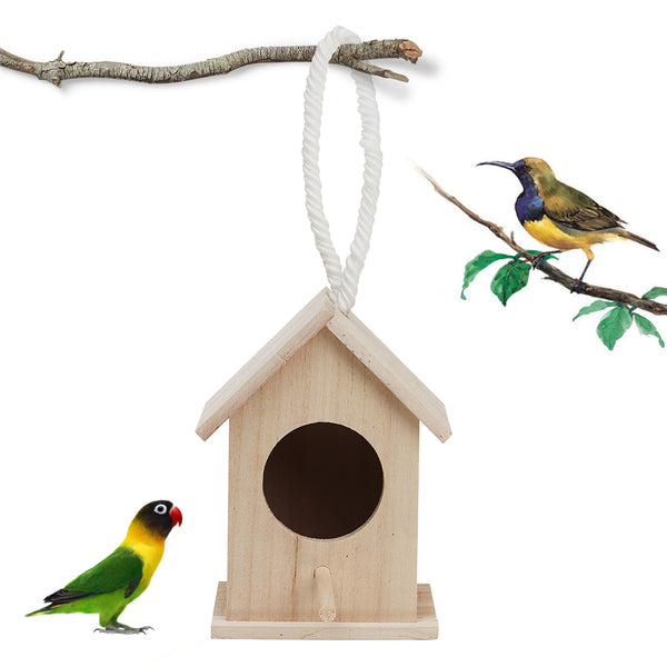 Wooden Bird House Feeder Wild Birds Nest Home Garden Nesting With Hanging Bird Net