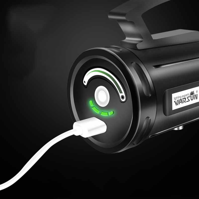 WARSUN HD80 T6 3Modes Zoomable Flashlight 18650 Flashlight USB Rechargeable Flashlight Xenon UV Flashlight Long Thrower Fishing Flashlight Tactical Led Torch