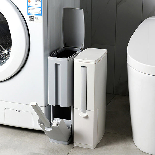 3 in 1 Narrow Plastic Trash Can Set with Toilet Cleaning Brushes Bathroom Waste Bin Dustbin Trash Cans