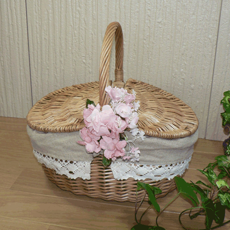 Wicker Hand Camping Picnic Storage Baskets Shopping Hamper with Lid Handle