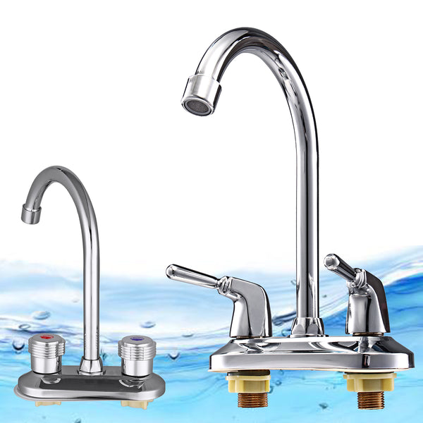 Kitchen Water Tap Dual Handle Faucet 360 Double Spout Sink Basin Mixer Bathroom