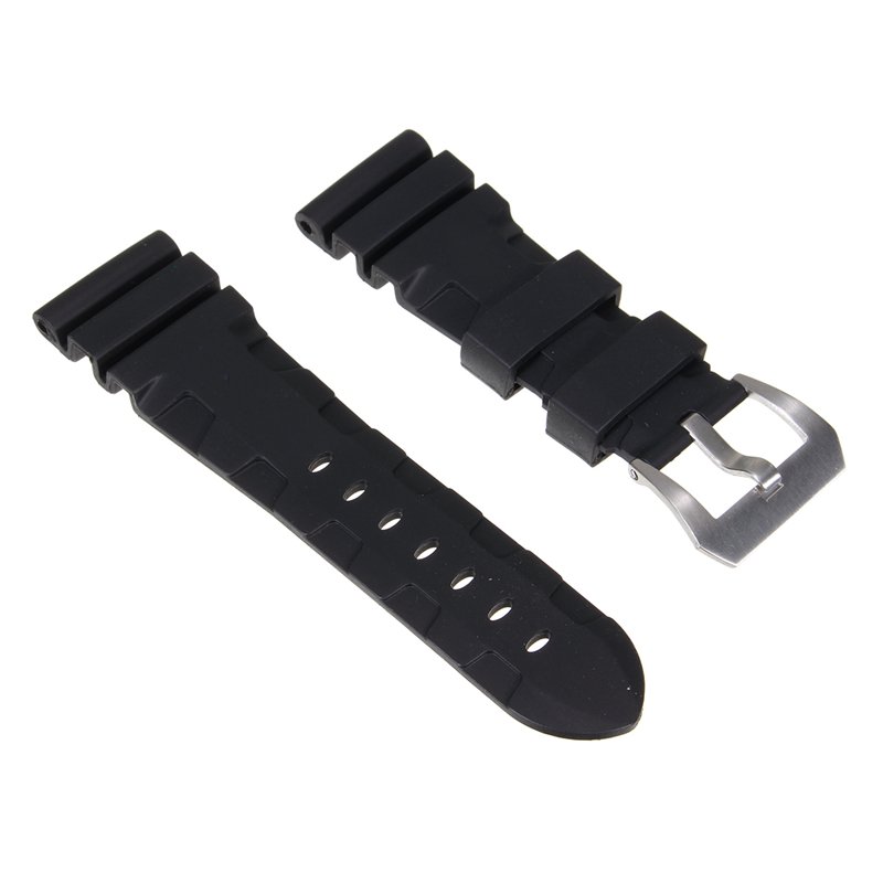 26mm Black Rubber Watch Strap Replacement Wristband With Buckle for PAM Watch