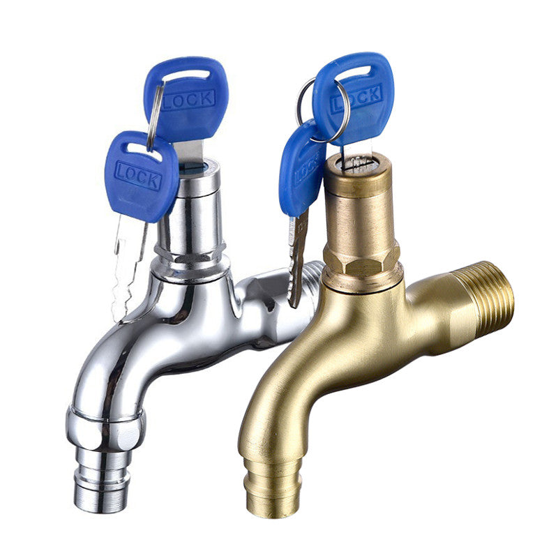 Kitchen Bathroom Sink Faucet Single Handle Washing Water Tap With Lock Key Copper Outdoor Anti-theft