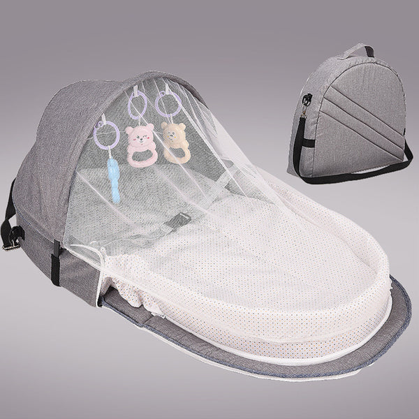 Foldable Multi-function Cotton Baby Bed Portable Crib With Net and Toys For Infant