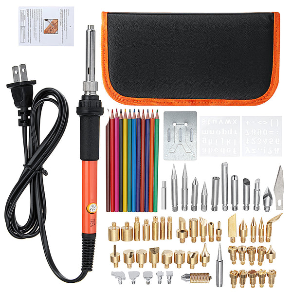 71Pcs 110V 60W Wood Burning Pen Set Stencil Soldering Tips Tools Pyrography Kit
