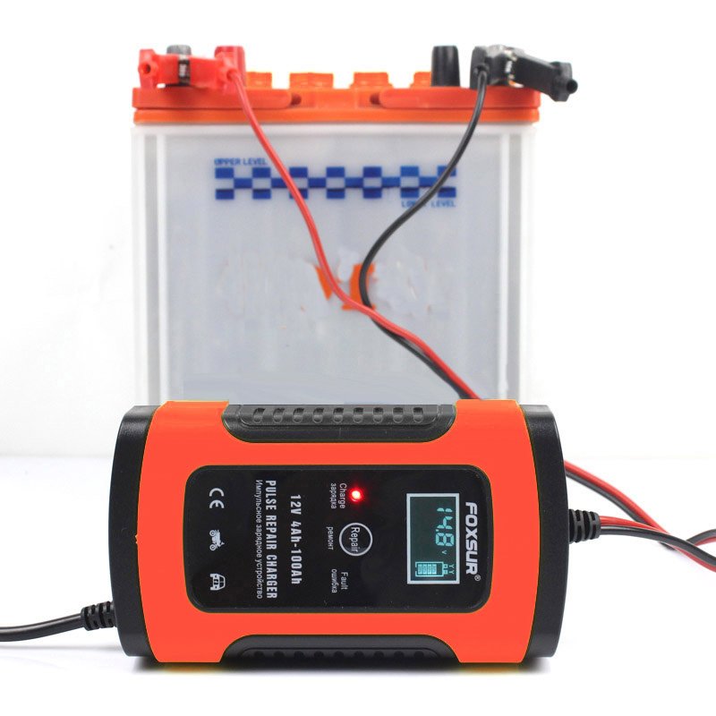 FOXSUR 12V 5A Pulse Repair LCD Battery Charger Red For Car Motorcycle Agm Gel Wet Lead Acid Battery