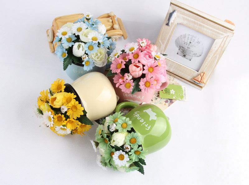 Simulation Flower Chrysanthemum Cup Pot Pottery 4 Colors Can Choose