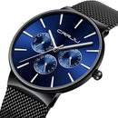 CRRJU 2155 Men Sapphire Blue Three Small Dial Calendar Fashion Steel Strap Casual Quartz Watch
