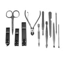 12 Pcs Nail Clipper Set Stainless Steel Leather Black Nail Art Set