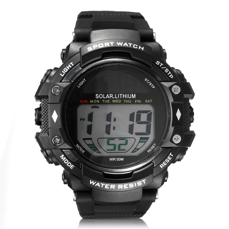 SKMEI 1129 Men Waterproof Sport Army Alarm Date Solar Power Black Wrist Watch Digital Watch