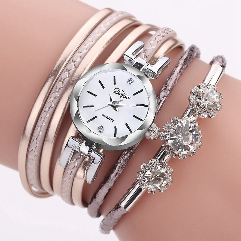Duoya Luxury Ladies Silver Crystal Clock Women Bracelet Quartz Watch