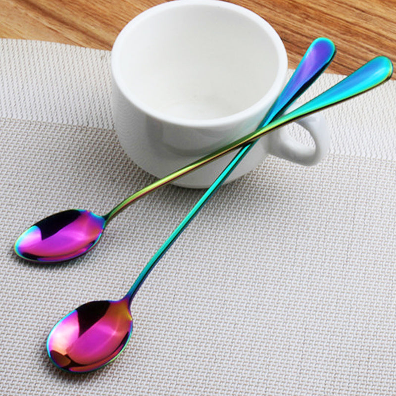 Stainless Steel Colorful Rainbow Long Handle Spoon Tea Coffee Ice Cream Spoon Tableware Craft
